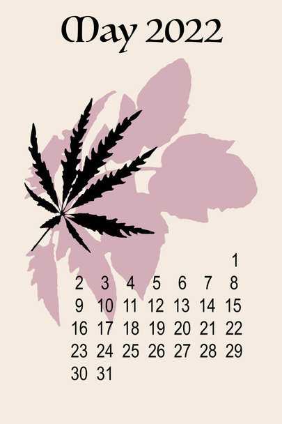 Calendar card for May 2022. Printable vertical wall calendar, week starts on Monday. - Photo, Image