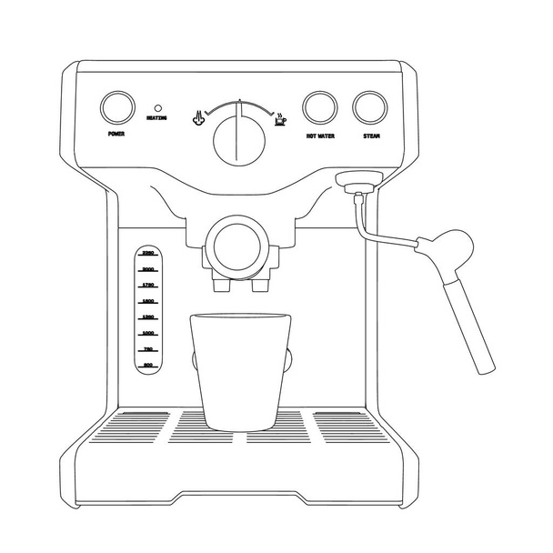 Outline of a coffee machine from black lines isolated on a white background. Front view. Vector illustration - Vecteur, image
