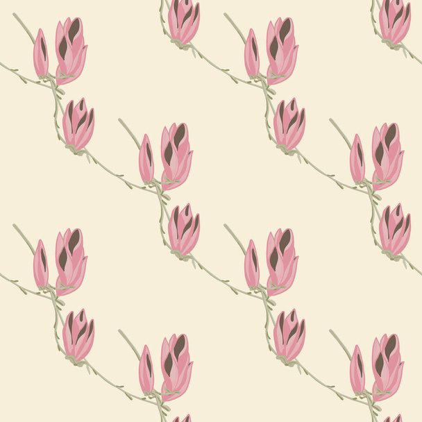 Nahtloses Muster Magnolien auf pastellfarbenem Hintergrund. Schöne Verzierung mit Blumen. Geometrische Blumenschablone für Stoff. Designvektorillustration. - Vektor, Bild
