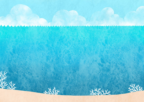 Oceán vlna, korálové útesy a oblačnost obloha na odpolední ilustrace pozadí pro decration na letních prázdninových akcích. - Fotografie, Obrázek