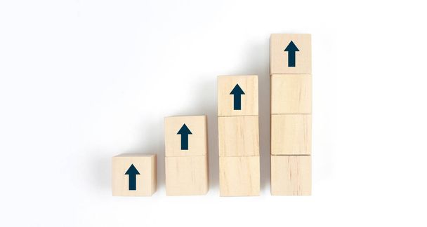 Wooden blocks chart steps with copy space. The business growth process - Fotó, kép
