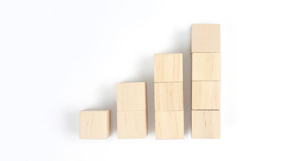 Étapes du graphique en blocs de bois avec espace de copie. Le processus de croissance des entreprises - Photo, image