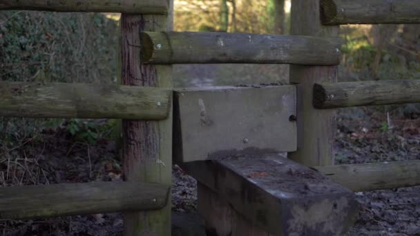 Wooden stile in countryside farmers field medium shot - Footage, Video