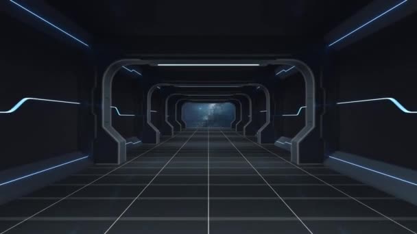 Túnel futurista y habitación vacía, representación 3d. - Metraje, vídeo