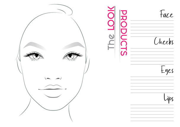 Realistische make-up kunstenaar gezicht grafiek blanco sjabloon. Vector Illustratie - Vector, afbeelding