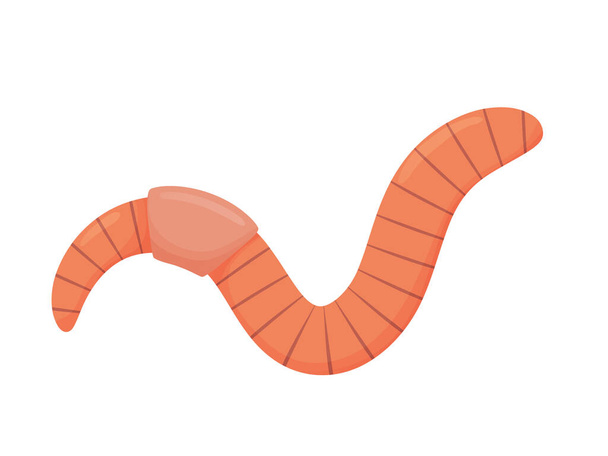 Earthworm in cartoon style. Illustration for animals, nature, fishing. - Vector, Image