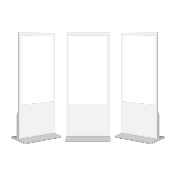 Set of White Digital Signages with Blank Screens, Front and Side View. Vector illustration - Vector, afbeelding