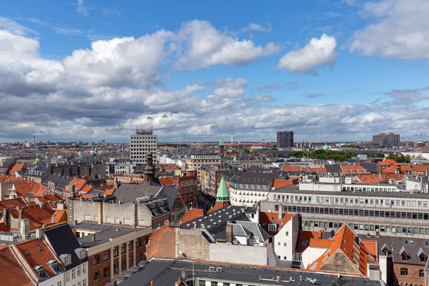 Cityscape wide angle view atop the Round Tower in downtown Copenhagen, Denmark. - Fotó, kép