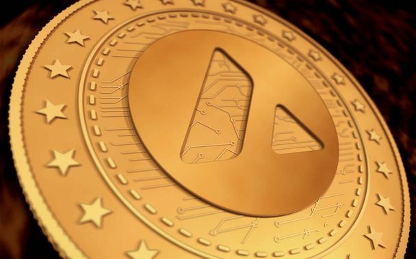 Avalanche AVAX Kryptowährung Symbol Goldmünze auf grünem Hintergrund. Abstraktes Konzept 3D-Illustration. - Foto, Bild