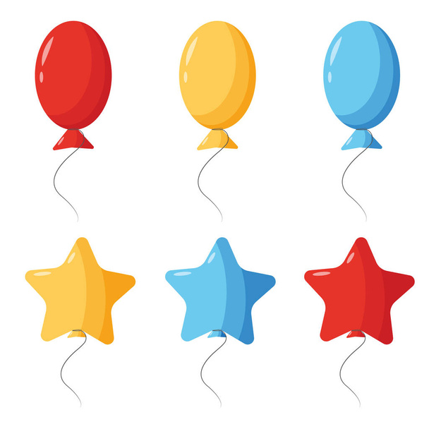Ein Bündel Vektor-Gel-Luftballons zur Dekoration eines Urlaubs auf weißem Hintergrund. Schwebende Luftballons in der Luft, farbige Geschenkdekorationen für Geburtstage und Feiern. - Vektor, Bild