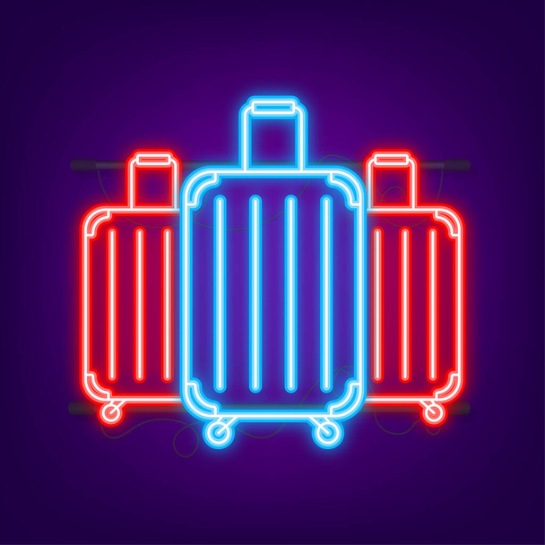 Travel icon for web design. Suitcases icon. Neon style. Vector illustration - Вектор, зображення