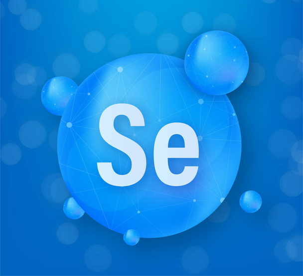 Mineral Se Selenium blue shining pill capsule icon. Substance For Beauty. Selenium Mineral Complex. - Vector, Image