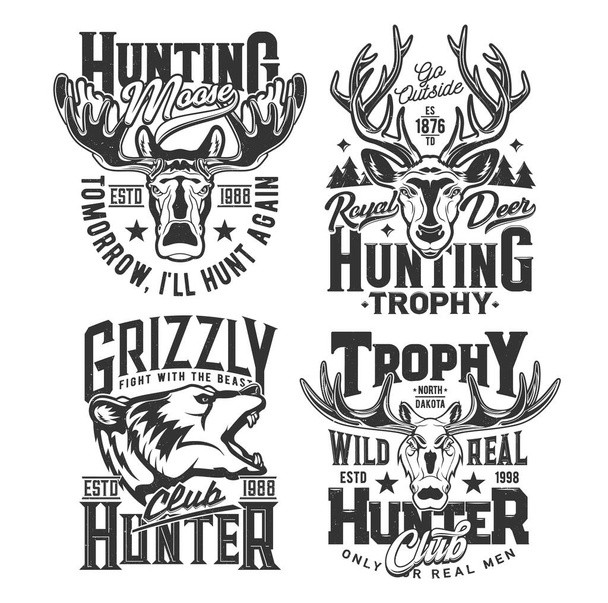 Vector elements for vintage hunting and fishing club. Labels, emblems and  design elements. Guns, rods and hunting horns.