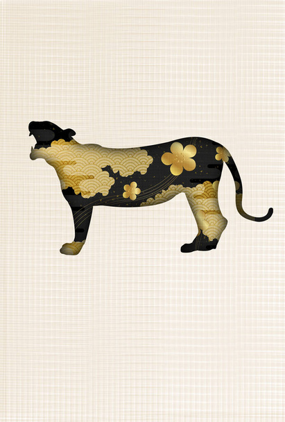 Tiger Πρωτοχρονιάτικη κάρτα Ιαπωνικό μοτίβο φόντο  - Διάνυσμα, εικόνα