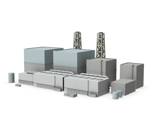 Miniaturowy model elektrowni jądrowej. Białe tło. Renderowanie 3D.  - Zdjęcie, obraz