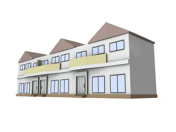 Architectonisch model van een rijtjeshuis. Witte achtergrond. 3D-weergave.  - Foto, afbeelding