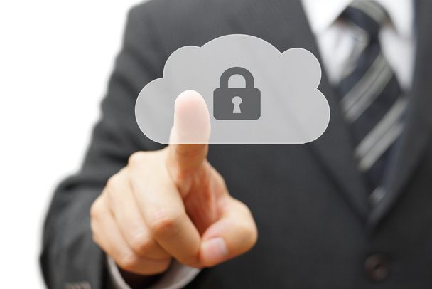 Safe cloud and online remote data. businessman pressing cloud ic - Фото, зображення