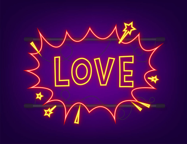 Comic speech bubbles with text Love. Neon itch icon. Symbol, sticker tag, special offer label, advertising badge. Vector stock illustration - ベクター画像