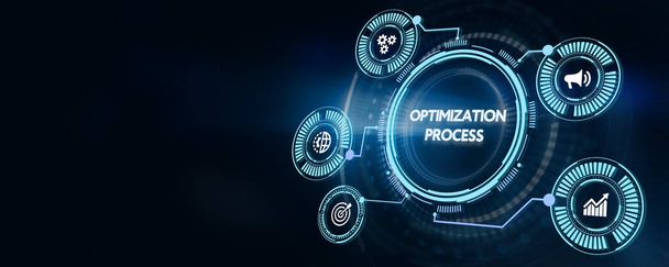 Optimointi Software Technology Process System Business konsepti. Liiketoiminta, teknologia, Internet ja verkkokonsepti 3d kuva - Valokuva, kuva