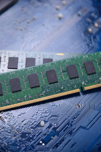 Computer RAM on motherboard background . Close up. Computer components - Photo, Image
