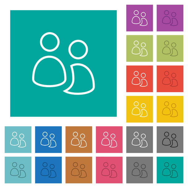 User group outline multi colored flat icons on plain square backgrounds. Included white and darker icon variations for hover or active effects. - Vector, Image