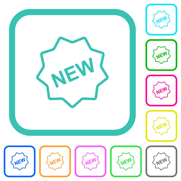 New badge outline vivid colored flat icons in curved borders on white background - Vektör, Görsel
