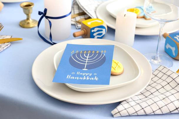 Table setting for Hanukkah celebration at home - Photo, Image