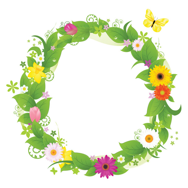 Wreath From Flowers And Leaves - Vector, Image