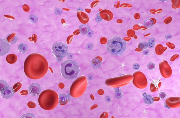 Červené a bílé krvinky s izometrickým zobrazením krevních destiček 3d ilustrace - Fotografie, Obrázek