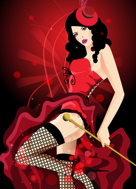 Cabaret dancer in a red corset - Vector, afbeelding