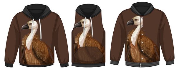 Set of different jackets with vulture template illustration - Vector, Image