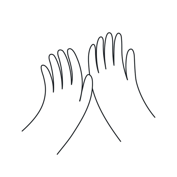 Дай пять, жест празднования или приветствия, в котором два человека хлопают друг друга по открытой ладони с поднятыми руками. Значок плоской линии - Вектор,изображение
