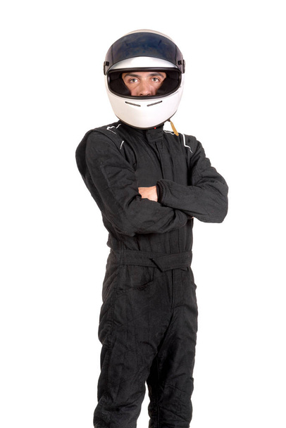 Racing driver posing with helmet isolated in white - Фото, зображення