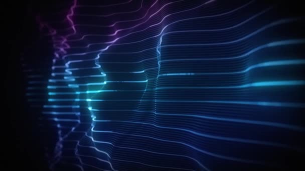 Absztrakt digitális hullámzás Neon Lines Fx Háttér Loop / 4k animáció absztrakt háttérrel digitális fraktál részecske vonalak integetett és zökkenőmentes hurkolás - Felvétel, videó