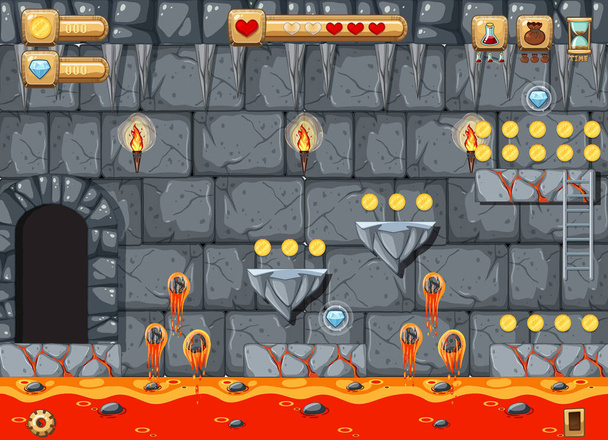 Lava Cave Platformer Game template  illustration - Vector, Image