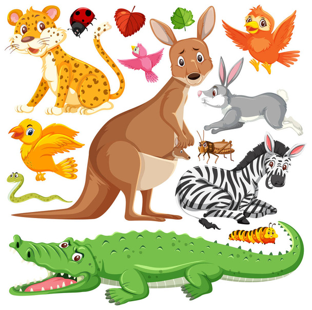 Cartoon Wildlife Seamless Pattern με απεικόνιση χαρακτήρων άγριων ζώων - Διάνυσμα, εικόνα