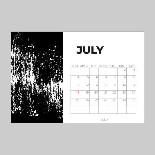 Desk calender 2022, July month template, Calendar 2022 template, planner, simple,  - Vector, Image