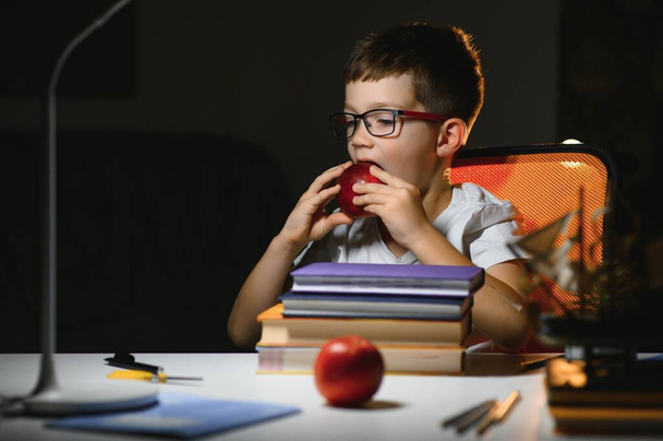 boy doing homework at home in evening - Photo, image