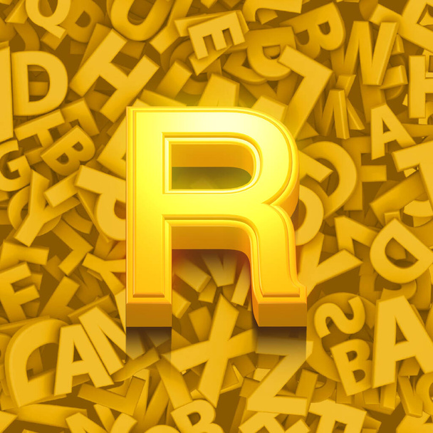 Alfabeto dorado 3d, letra mayúscula R, ilustración 3d - Foto, Imagen