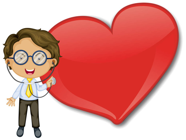 Empty big heart banner with a doctor cartoon character illustration - Vector, Image