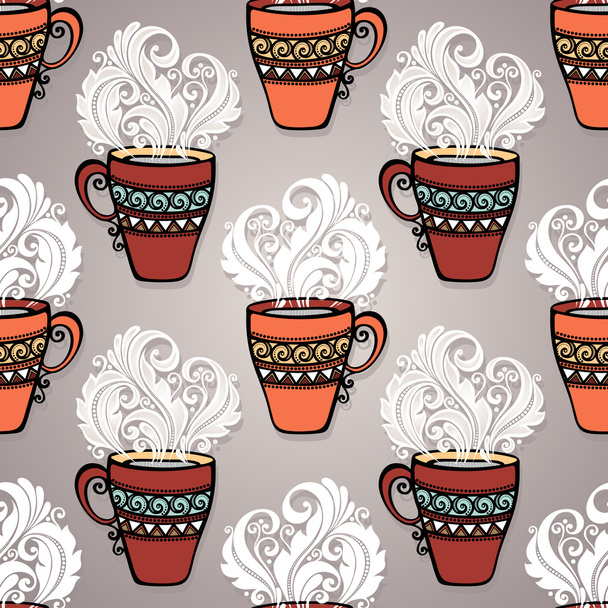 Seamless Pattern with Decorative Cups of Tea - Vektör, Görsel