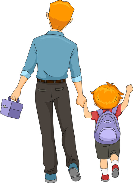 Baba ve oğul okula yürüme - Fotoğraf, Görsel