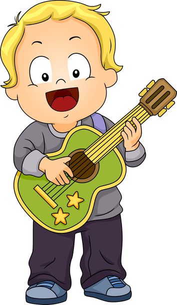 chlapec hraje s hračkou kytara - Fotografie, Obrázek
