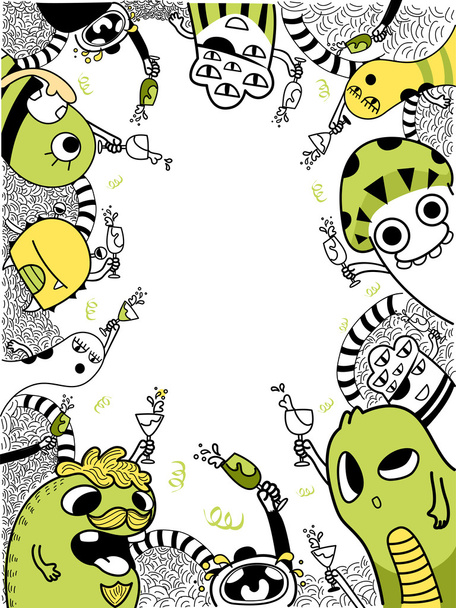 Cute Doodle Style Monsters Celebrating - Photo, Image