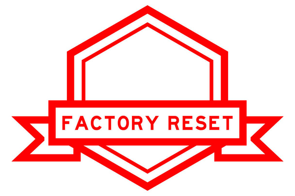 Vintage rode kleur zeshoek label banner met woord facotry reset op witte achtergrond - Vector, afbeelding
