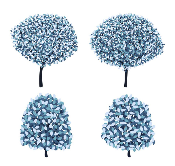 Набор красивых деревьев в голубых цветах изолированы на белом фоне. - Вектор,изображение