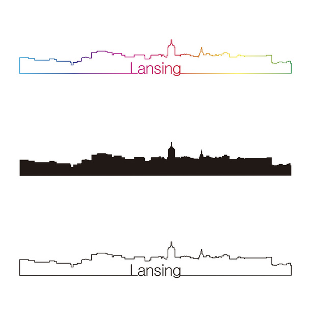 Lansing skyline lineaire stijl met regenboog - Vector, afbeelding