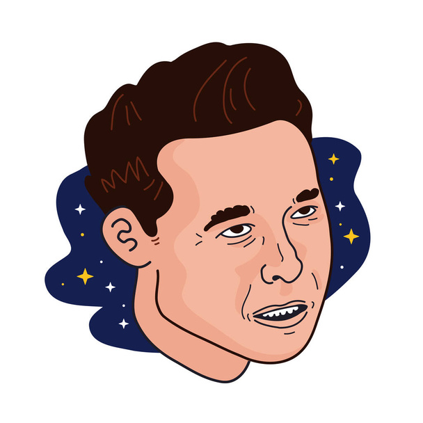 Famoso fundador, CEO y empresario Elon Musk vector retrato. Aislado sobre fondo blanco. Elon almizcle vector de dibujos animados doodle cara retrato - Vector, Imagen