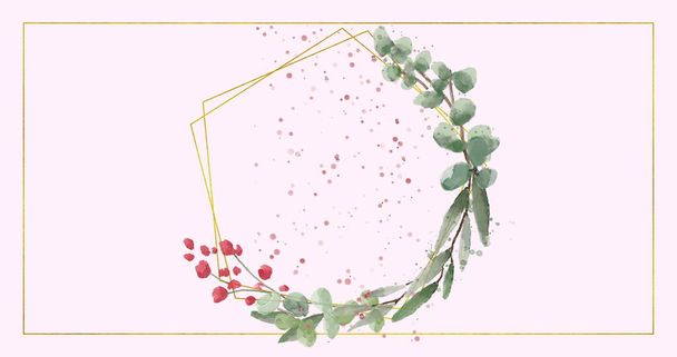 Image of pink particles flickering in two hexagon frames with leaves and flowers and frame on white background, digitally generated image. - Photo, image
