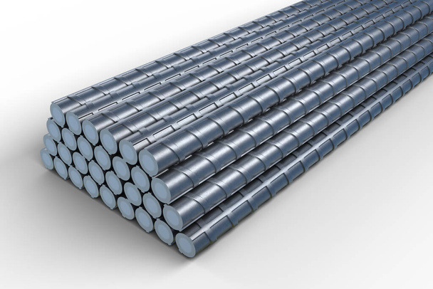 3D illustratie van versterkingen bos van staal TMT bar. 3D Render - Foto, afbeelding